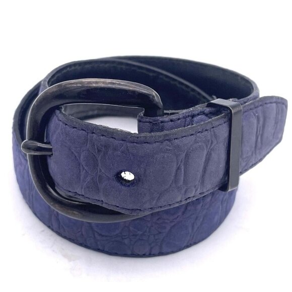 Just Jamie Women Italian Alligator Calfskin Leather Belt Bluish Size 28" 70 Cm - Picture 1 of 6